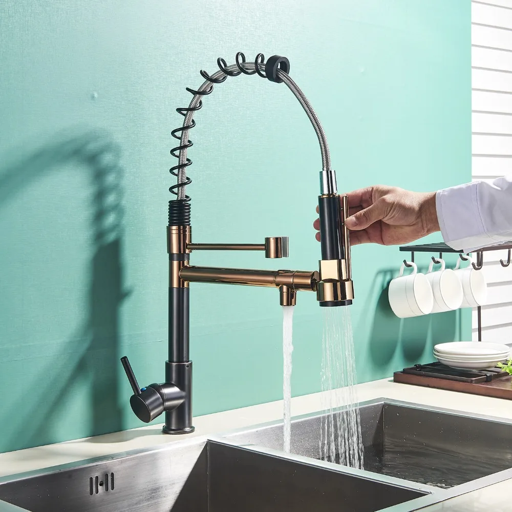 

Коммерческий светодиодный пружинный смеситель для кухонной мойки, выдвижной распылитель из нержавеющей стали с крышкой