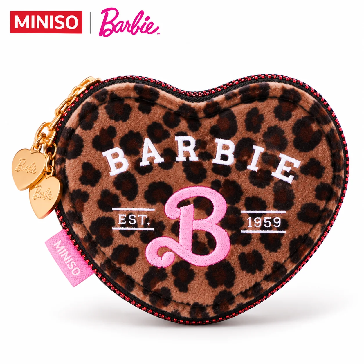 MINISO Barbie Jewelry Box Leopard Print Heart Portable Travel Jewelry Organizer Mini Storage Case for Rings Earrings Necklace