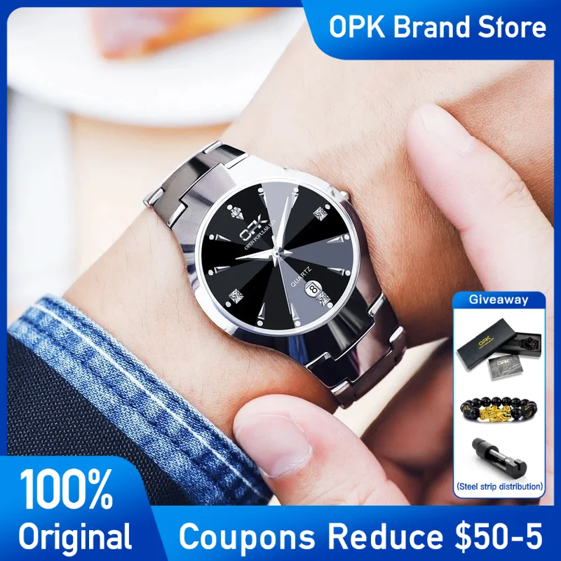 

OPK Mens Watch Original Brand Waterproof Luminous auto date Quartz Men's Wristwatch luxury Stainless steel reloj hombr