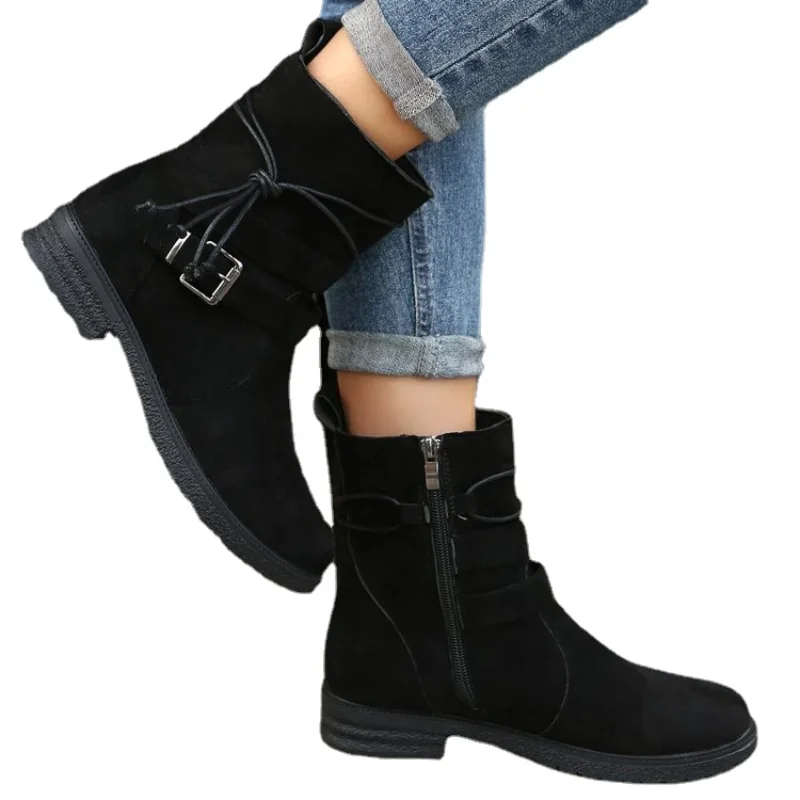 Botines Women Ankle Boot Autumn New Retro Suede High Heel Boot Chunky Plus Size Casual Women Shoe Buckle Zipper Short Boot