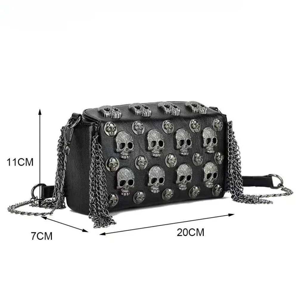 Bolso de PU de alta calidad para mujer, bandolera de estilo Punk con calavera de Metal y remaches, bolsos de hombro con cadena y borlas