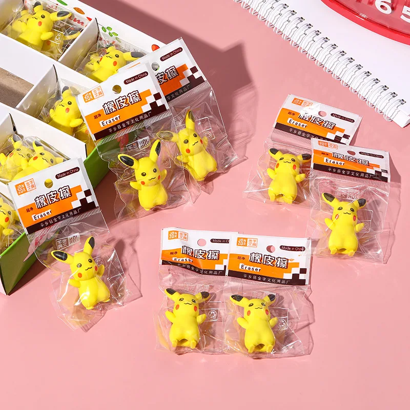 Borrador de lápiz creativo de goma de moda de Pokemon Pikachu, Mini juguete bonito, papelería Kawaii, suministros escolares de oficina para