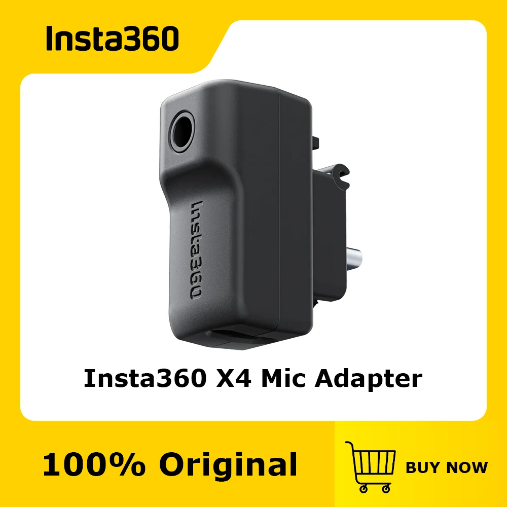 Official & Original Insta360 X4 Mic Adapter,A 3.5mm audio port and Type-C port allow you to connect the mic and charge camera