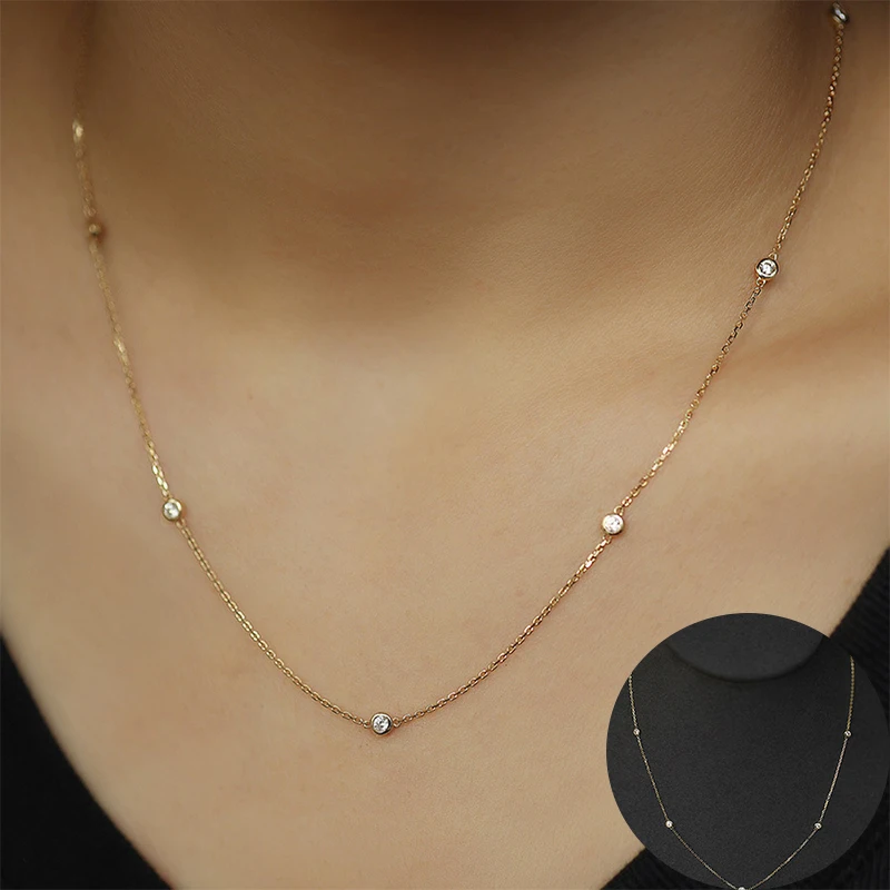 

100% 925 Sterling Silver Zircon Geometric Necklace for Women Girl Simple Fashion Round Design Jewelry Party Gift Dropshipping