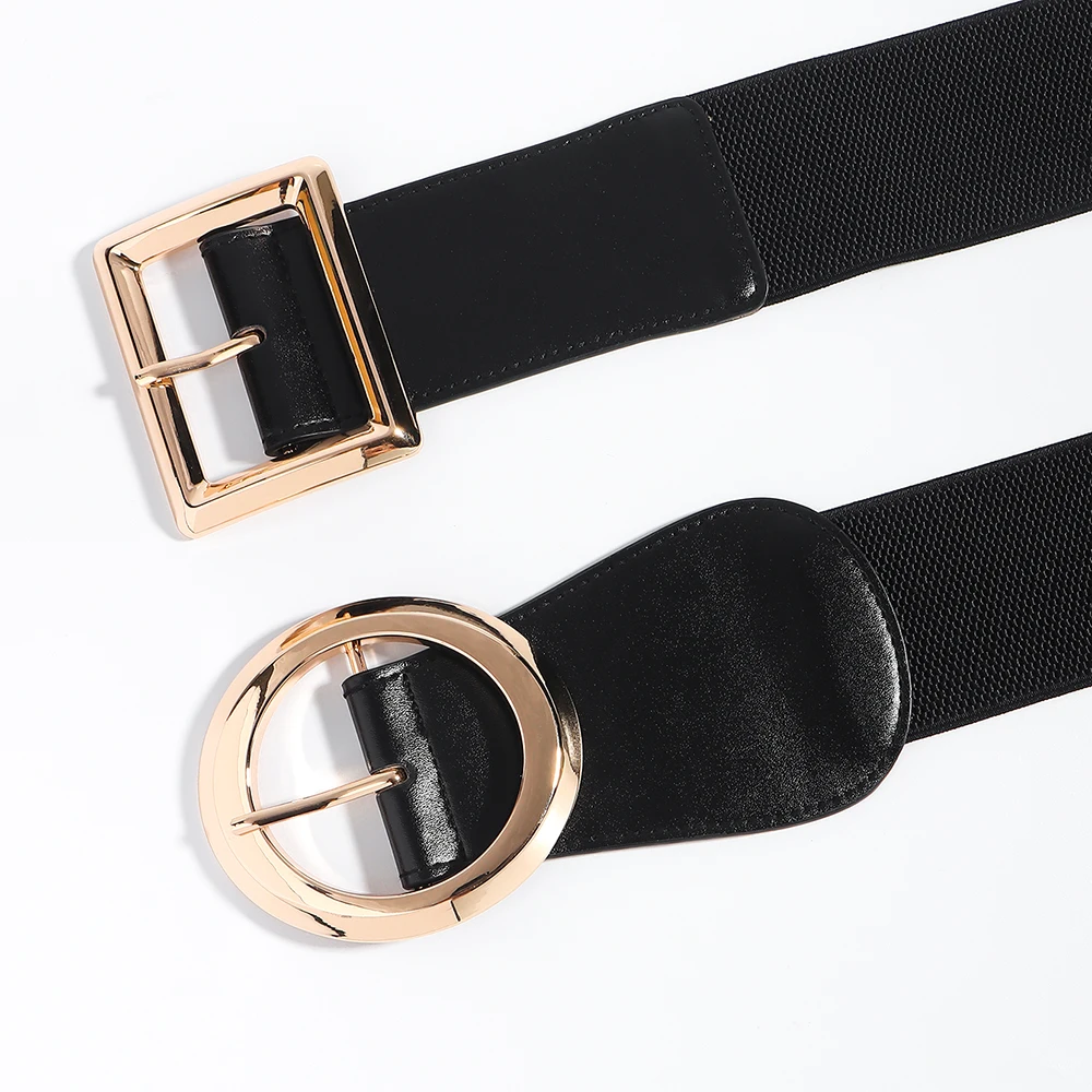 Hebilla de metal Simple, sello de cintura elástico, cinturón de mujer de temperamento negro, cinturón accesorio de moda