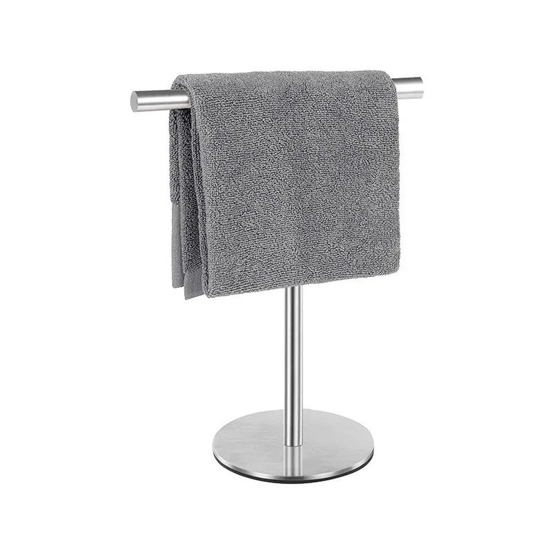 1Pc Self-adhesive T-shaped Vertical Towel Rack - Stainless Steel Round-Square Base Towel Bar for Bathroom Toilet