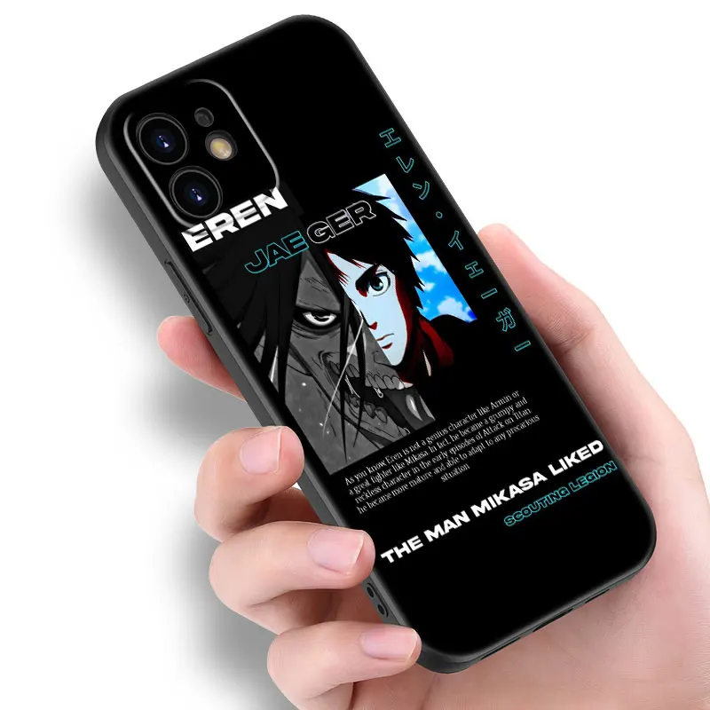 Eren Yeager Black Phone Case For Apple iPhone 14 12 13 Mini 11 Pro XR X XS MAX 6S 7 8 Plus 5S SE 2020 2022 Silicone Cover