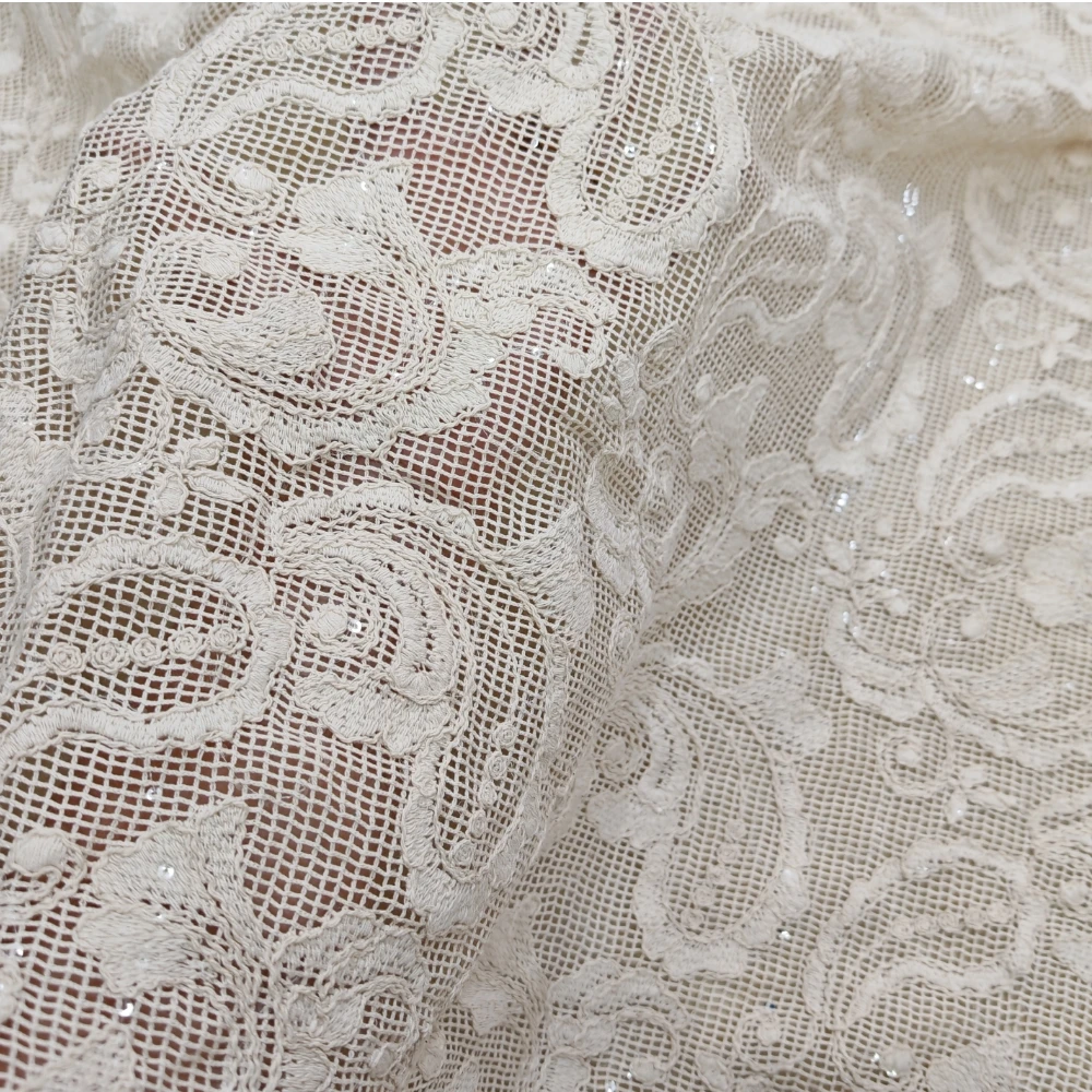 New Design Cotton Cord Yarns Crochet Lace Fabric Embroidery Cashew Flower France Lace for DIY Wedding Party Dress Shirts Textile view 3