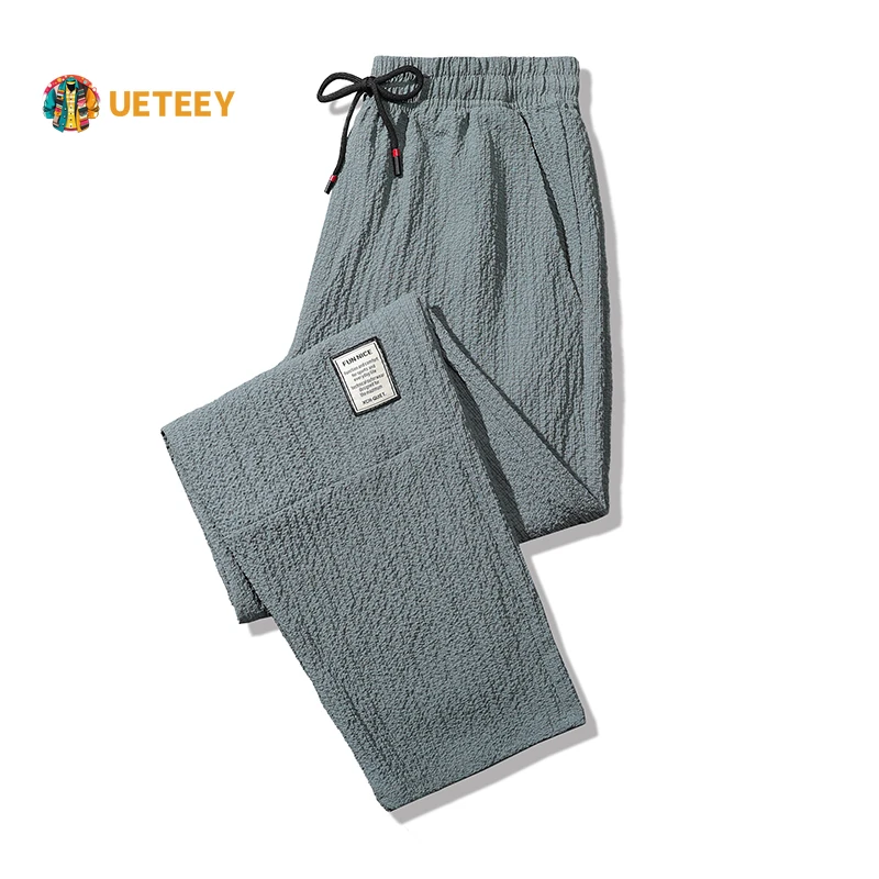 

Summer Thin Ice Silk Linen Men's Pants Loose Straight Leg Sports Trousers Men Casual Breathable Comfortable Pants Man Plus Size