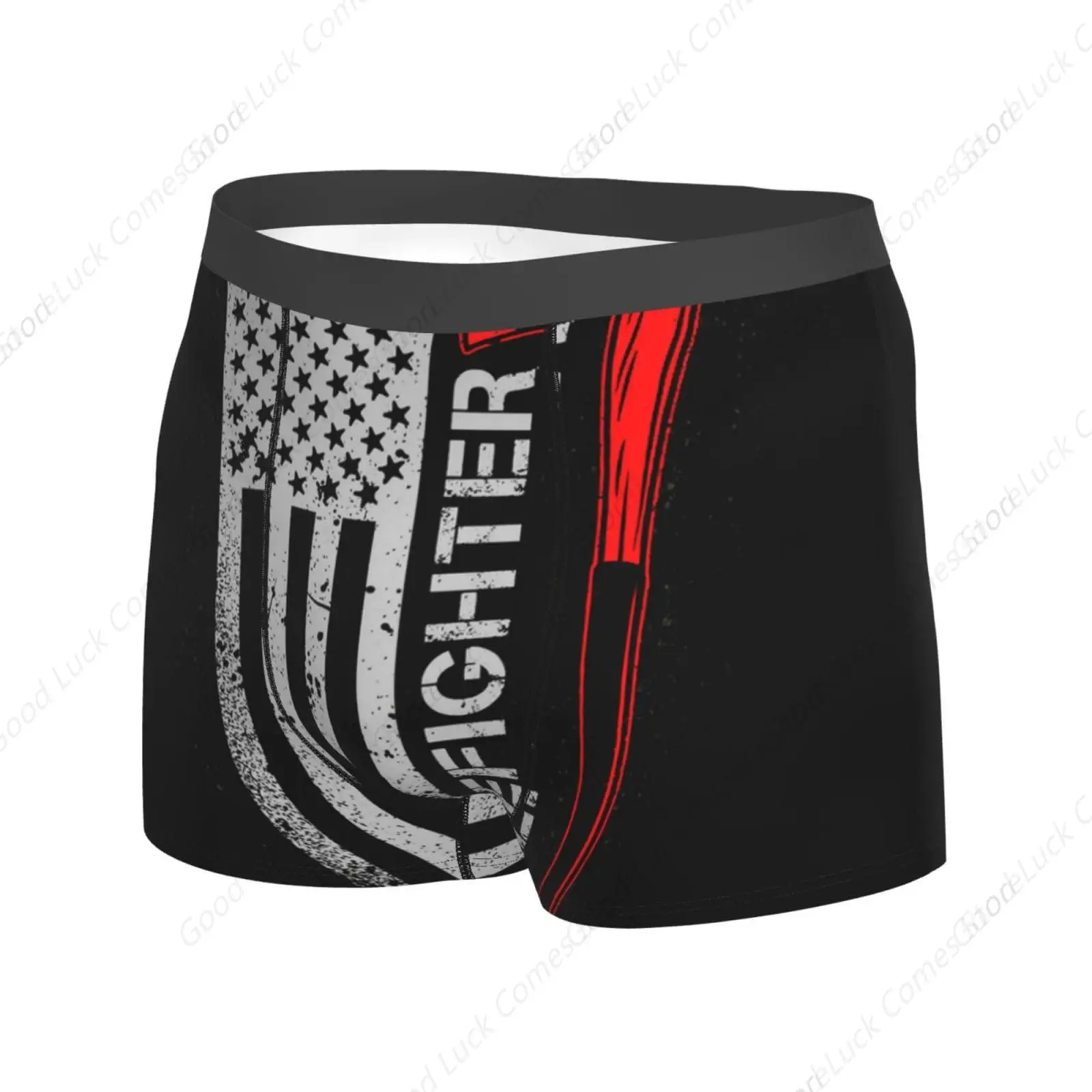 American Thin Red Line Flag Firefighter Black Comfortable And Breathable Men'S Multi-Faceted Flat Angle Underwear Small