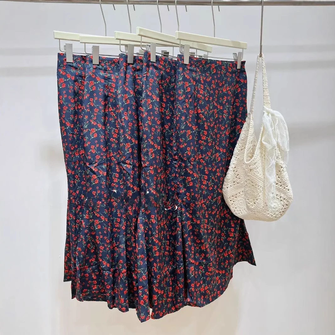 

Ele Floral Print High Waist Pleated Midi Skirt French Sle Fi Tail Skirt Polyester Fabric Busin Casual Women's Skirt