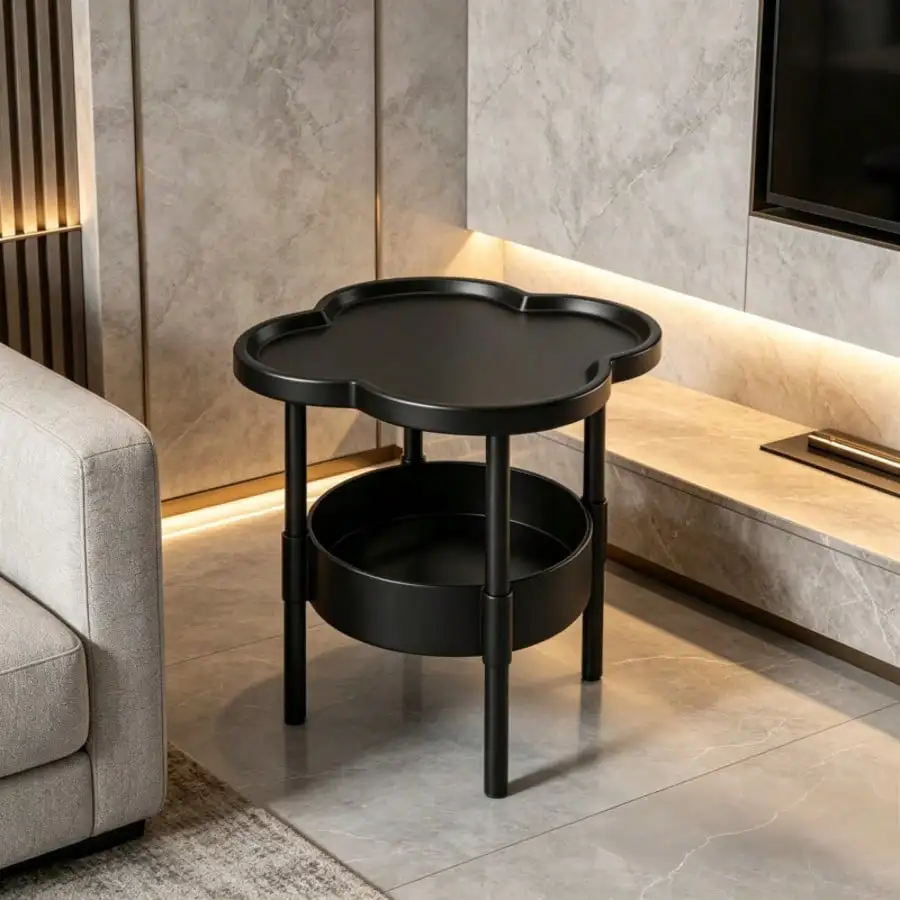 Two-Tier Modern Side Table, Four-Leaf Clover-Shaped Coffee Table, Small Bedside Table, Sofa, Bedroom, Living Room, Side Table, Snack Table