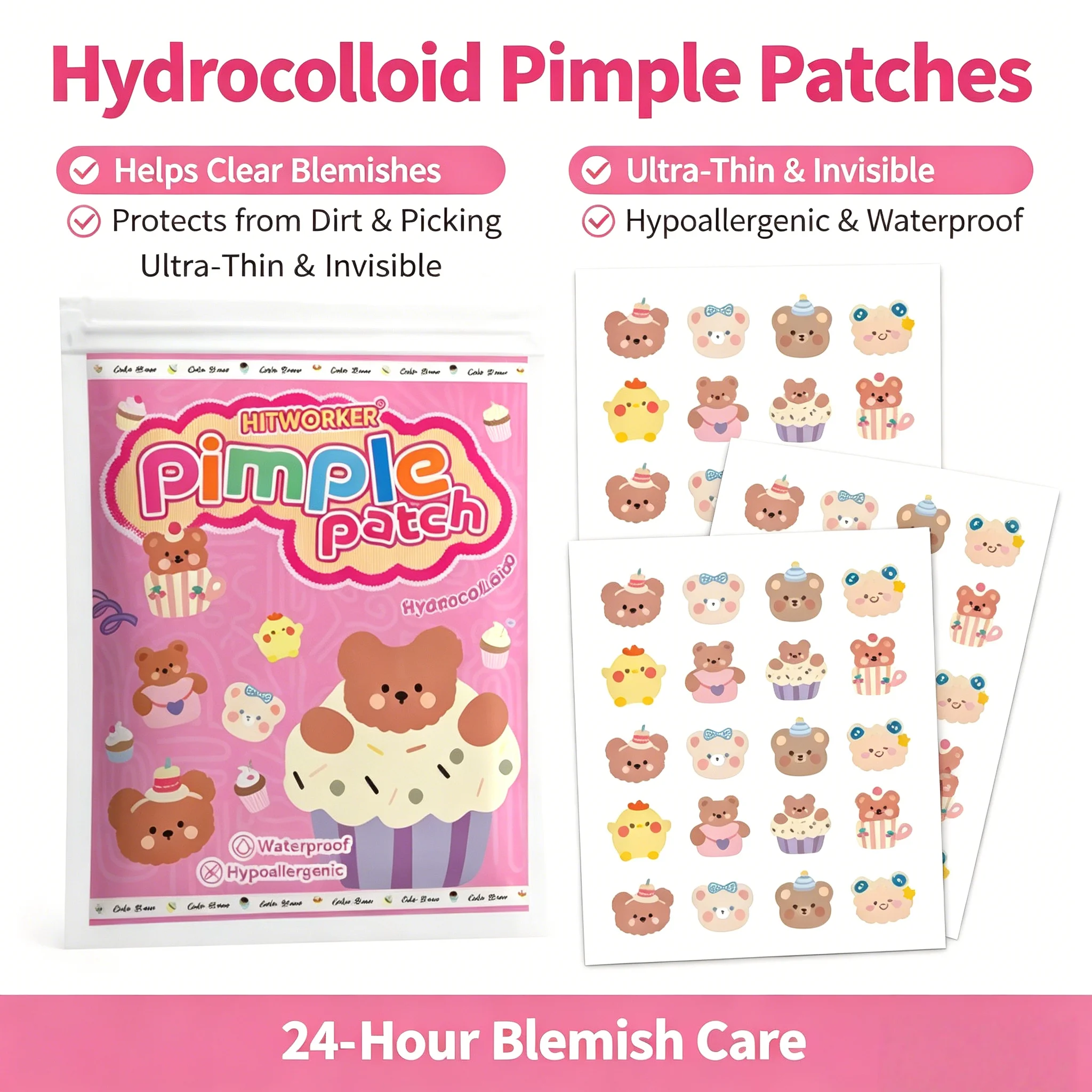 400Pcs Cartoon Bear Hydrocolloid Pimple Patches Tea Tree Oil Invisible Acne Stickers for Party view 4