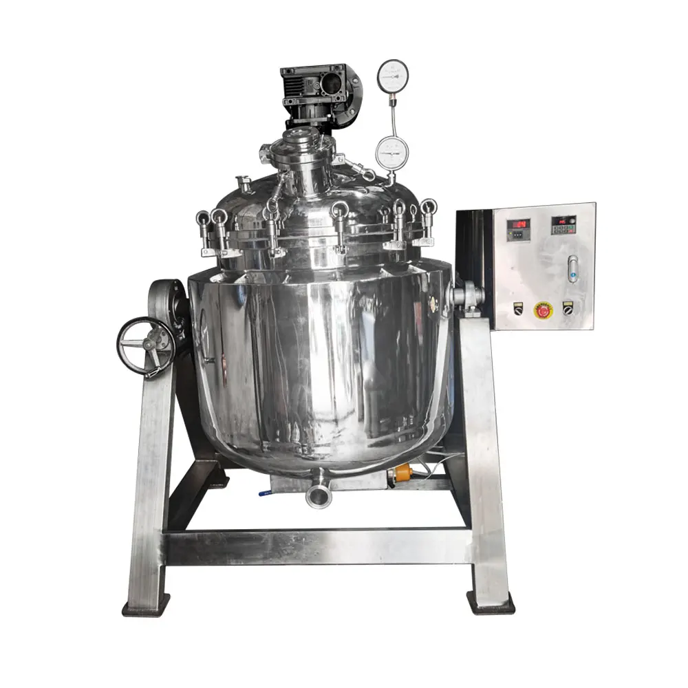 sanitary food grade stainless steel electric heating tiltable jacketed kettle with agitator and control box