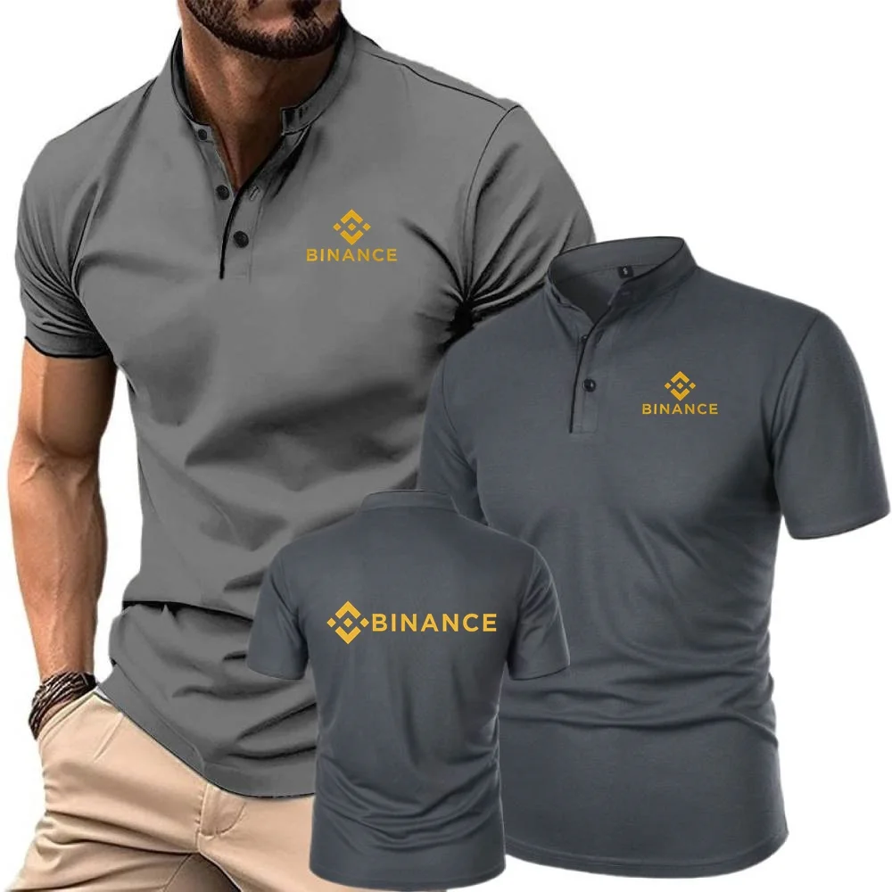 قمصان بولو Binance Crypto Office قميص رجالي بلايز تي شيرت ريترو هينلي قميص الشباب الوقوف تي شيرت بياقة خفيفة الوزن ملابس الشارع الرائعة #4