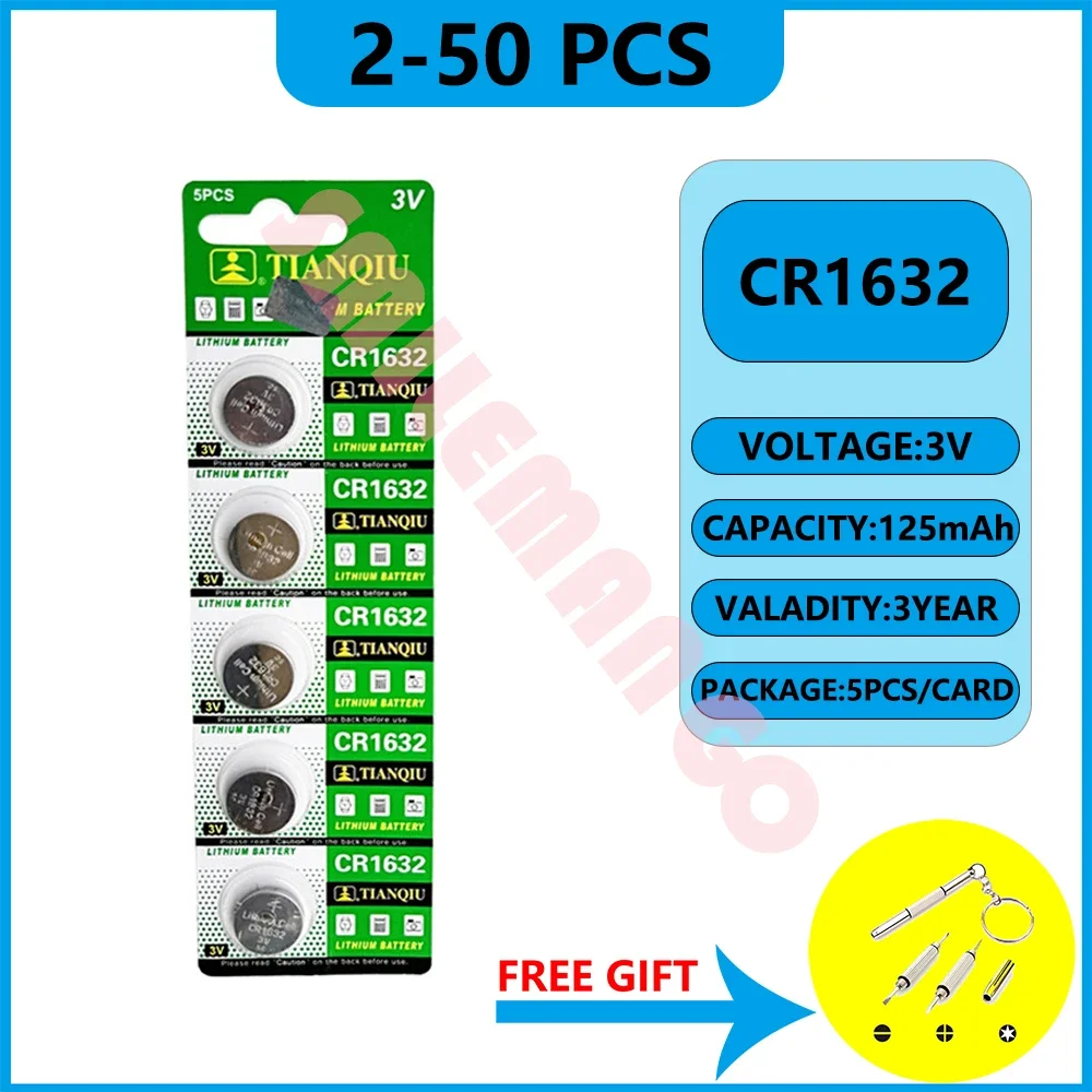 TIANQIU 2-10PCS CR1632 Lithium Button Battery CR 1632 DL1632 BR1632 LM1632 ECR1632 3V Coin Cells Batteries For Watch Remote Key