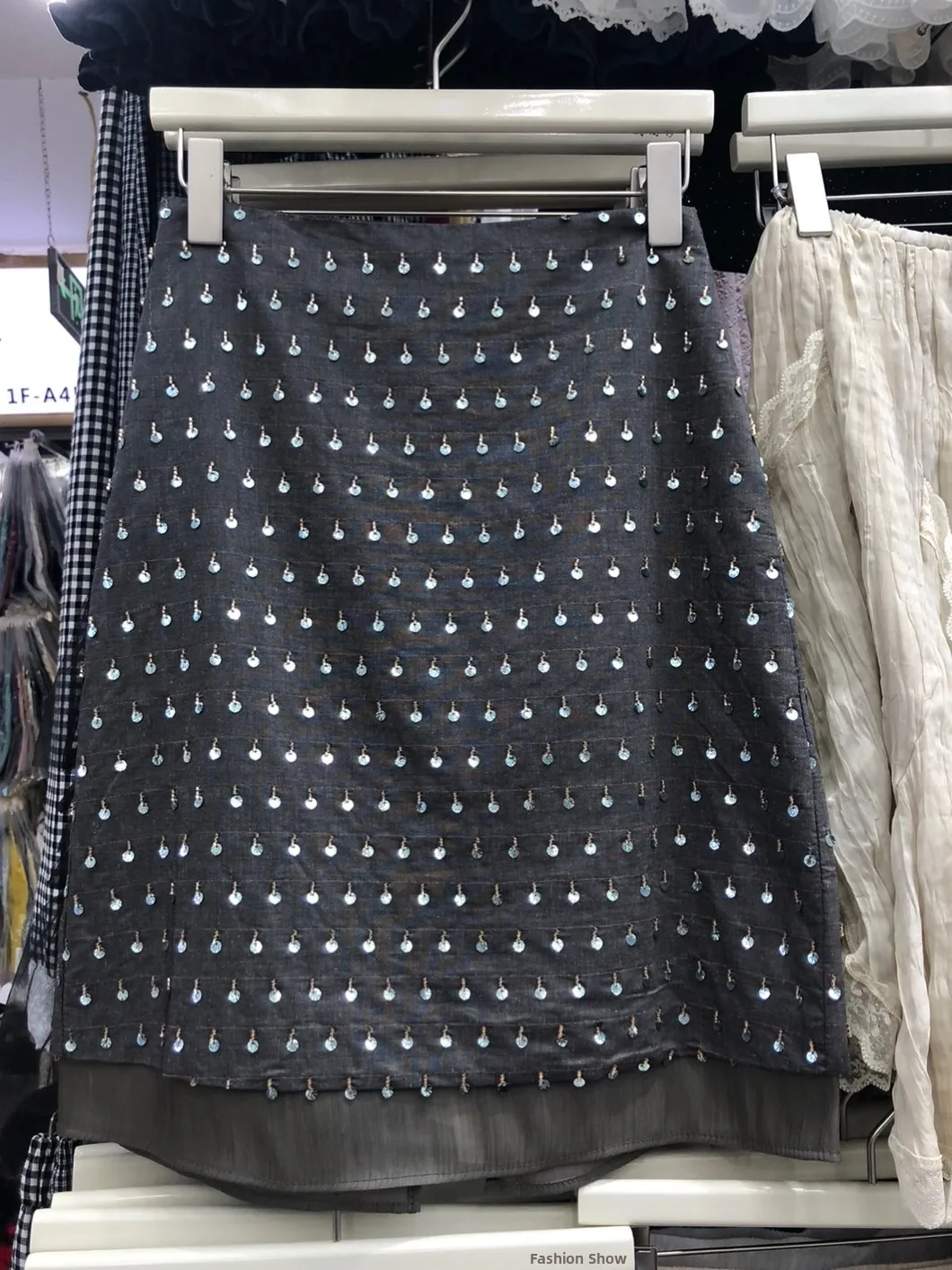 Shiny Sequin A-Line  Skirt Women's Mid-Length Slimming Straight Cut Versatile High Waist Polyester Fiber Spring Summer