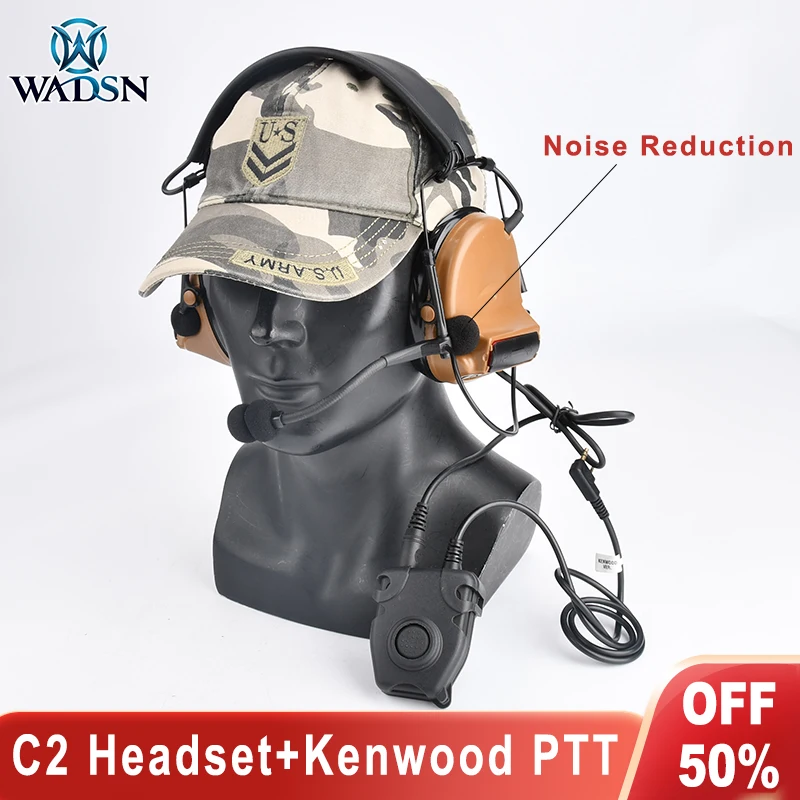 Wadsn Tactical Headset Comta II Noise Reduction Pickup with Military PTT Baofeng Hunting Headphones For Hunting Shooting