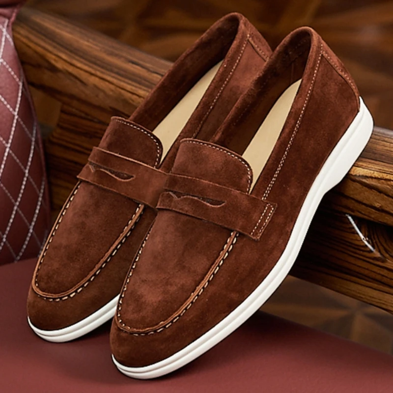 Men Genuine Leather Loafers in British Style Casual Business Breathable Flat Bottomed Business Shoes