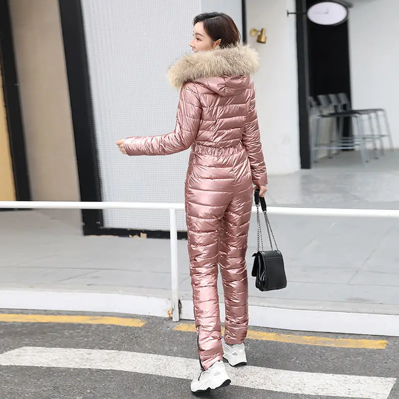 المرأة الشتاء مقنعين سترة بذلة قطعة واحدة بدلة تزلج المرأة القطن ارتداءها الزنانير حللا سستة وزرة رياضية