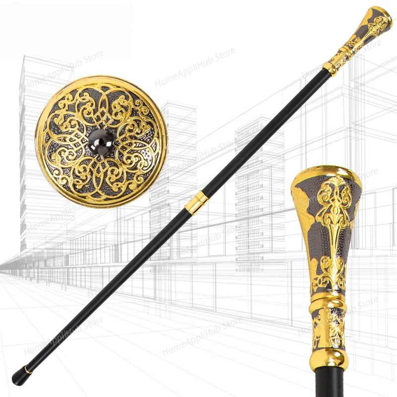 Golden Black Luxury Flower Round Handle Fashion Walking Stick for Party Decorative Walking Cane Elegant Knob 93cm