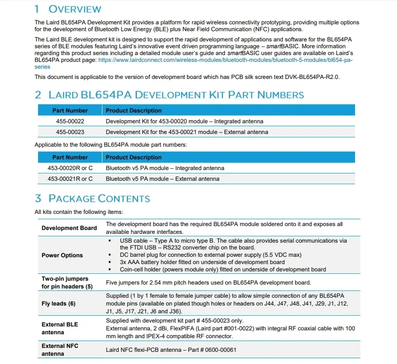 455-00022 802.15.1 DVK voor module BL654 PA geïntegreerde antenne Bluetooth-ontwikkeltools