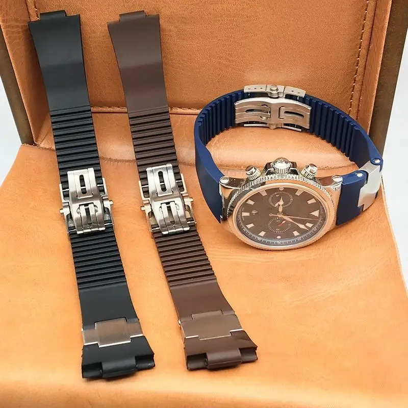 25 مللي متر * 12 مللي متر مقاوم للماء حزام ساعة من المطاط السيليكوني أسود بني أزرق حزام (استيك) ساعة ل أوليس ناردين البحرية غواص الساعات