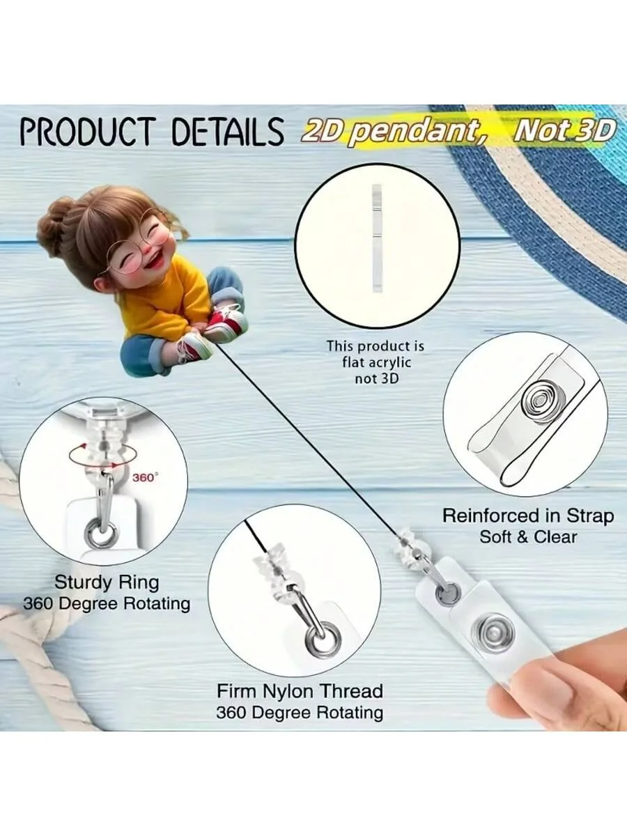1pc Cute coffee girl Retractable Badge Reel – Acrylic ID Holder for Doctors, Nurses, RN, LPN, Healthcare Staff