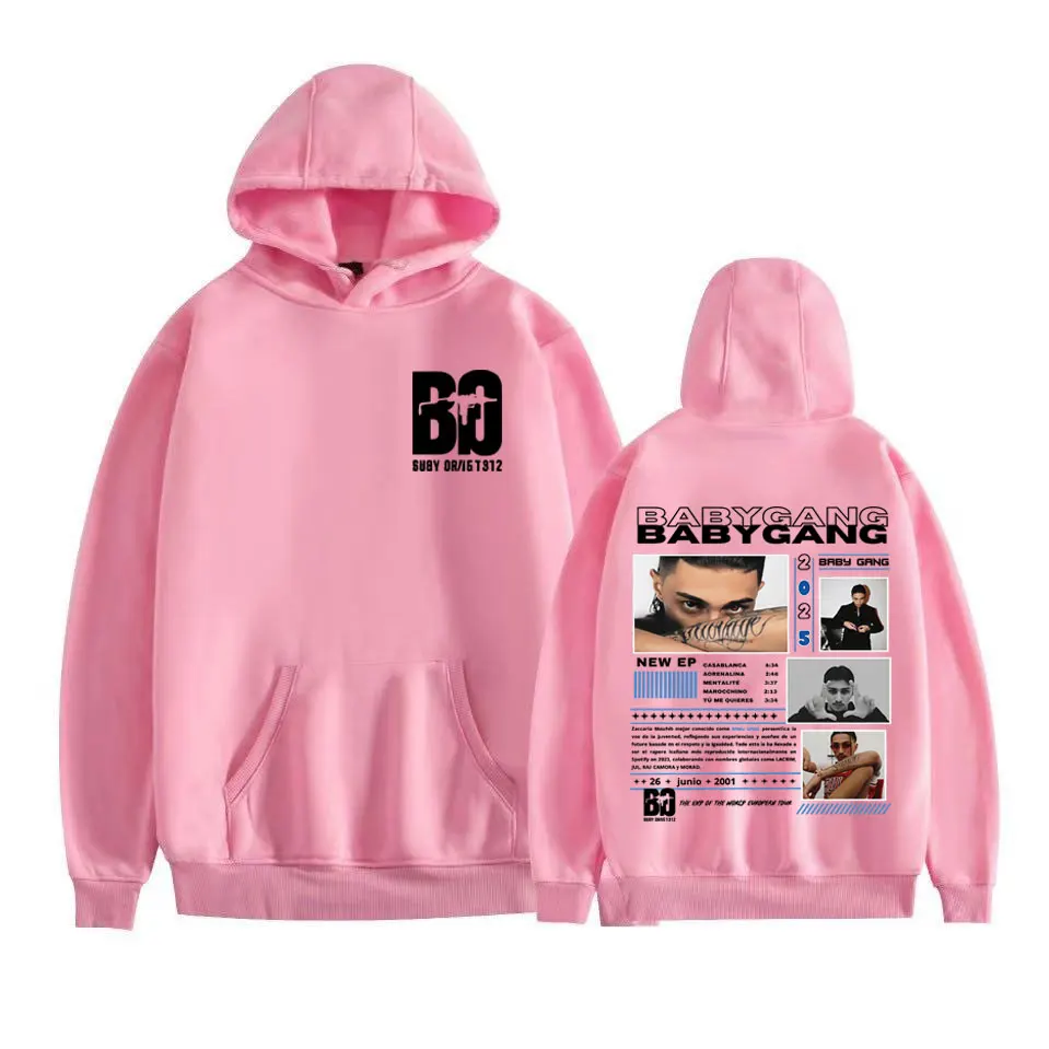 래퍼 베이비 갱 앨범 투어 2025 그래픽 후드티 남성 의류 패션 힙합 펑크 스웨트셔츠 남성 바디워머 오버사이즈 후드티