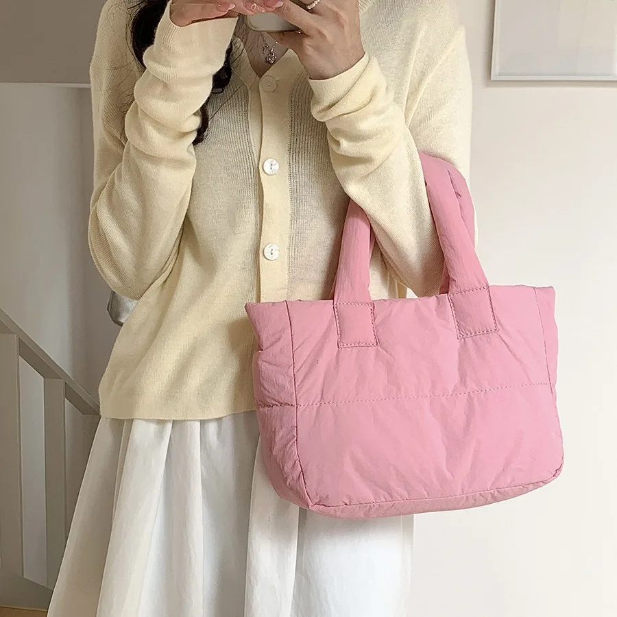 Design Down Small Shoulder Bags For Women 2024 Y2K Winter Korean Fashion Solid Color Short Handle Handbags And Purse