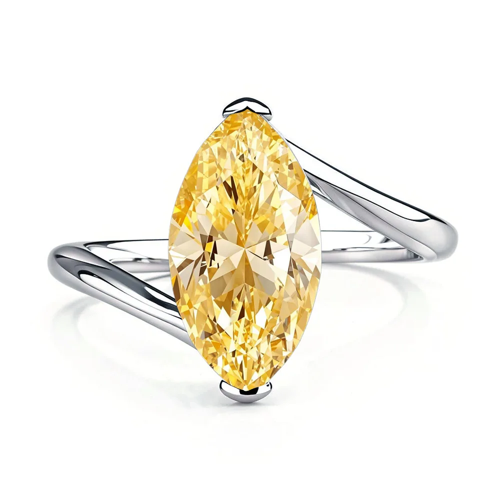 

New S925 silver twist arm clip set with 6x12 yellow diamond horse eye ring women's trend fashion jewelry high quality