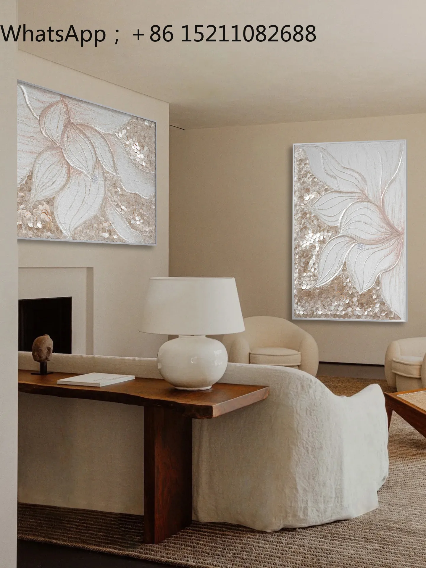 LLY Lotus hand-painted oil painting, living room, bedroom, entrance shell decoration, double wall hanging painting