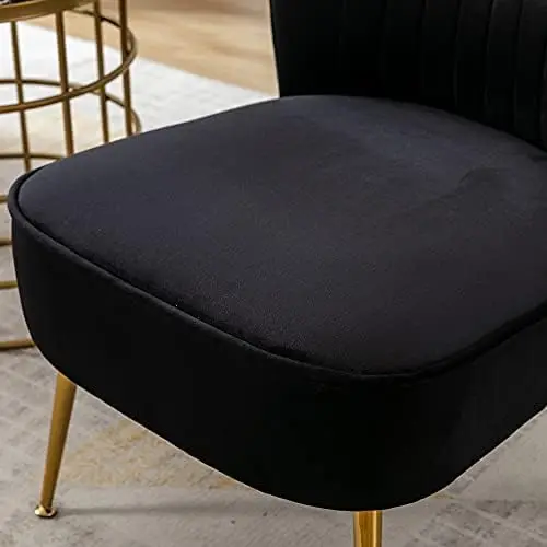Ensemble de 2 chaises d'appoint en velours, canapé à oreilles noires avec pieds pour salon, chambre à coucher