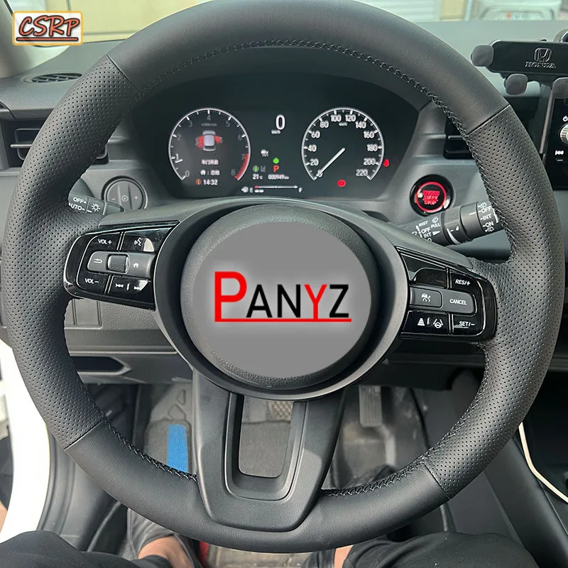 For Honda Vezel XRV X-RV 2023-2024 Braid Non-slip Wear-resistant Car Steering Wheel Cover Genuine Leather Black Interior