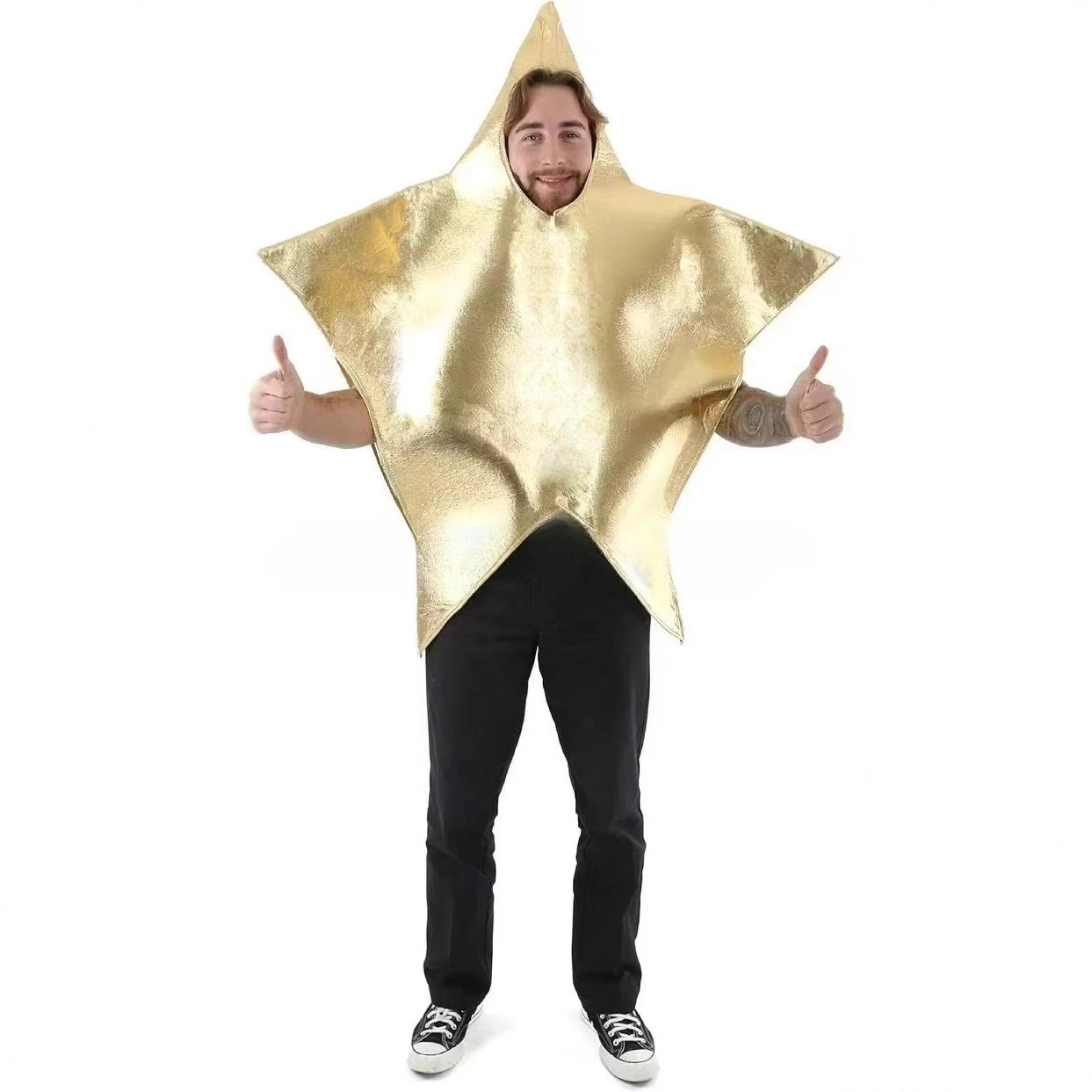 

Adults Star Christmas Costume - Large Gold Star Costume with Face and Arm Holes