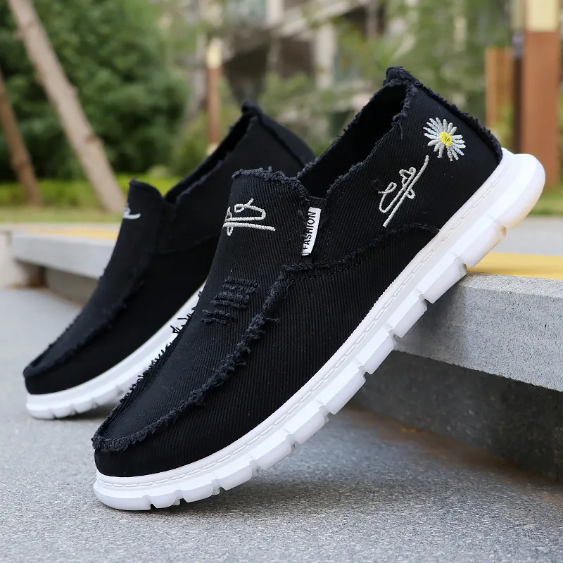 Men's canvas loafers, high-quality washed canvas, breathable