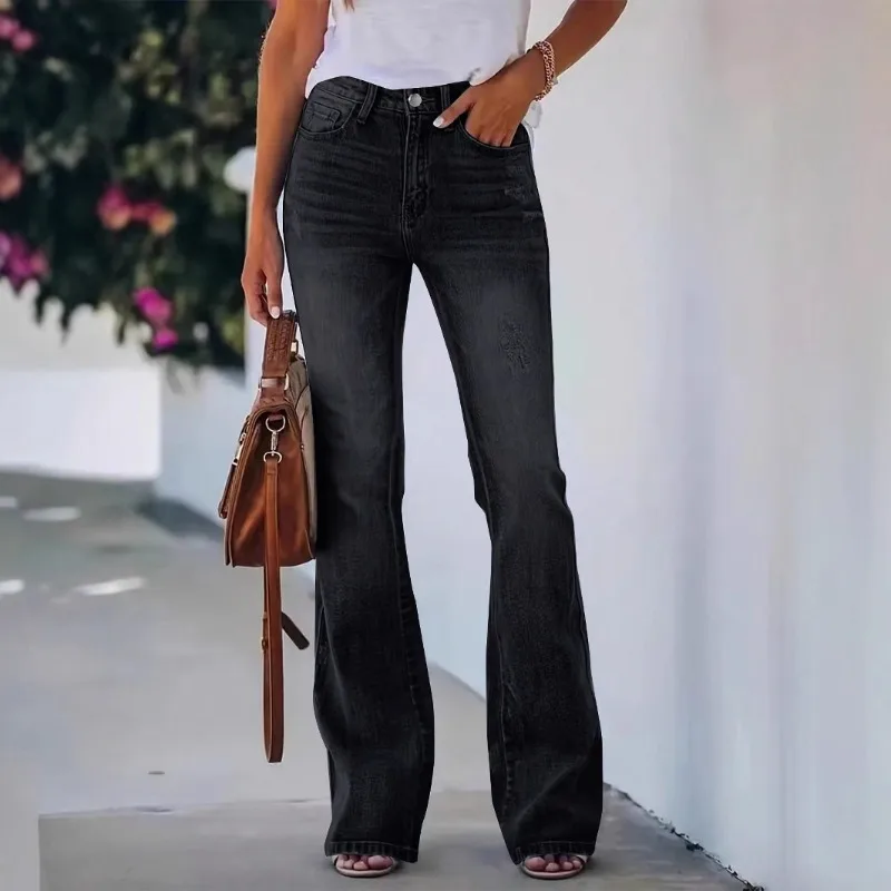 

Трансграничные европейские и американские расклешенные брюки на молнии, эластичные джинсы с прямыми штанинами, женские длинные брюки, бестселлеры Amazon AliExpress