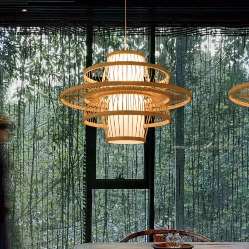 

Bamboo Pastoral Rattan Pendant Lamp Wooden Restaurant Lighting Chinese Style Bamboo Decorative Pendant Lights
