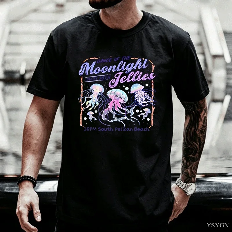 Dance of The Moonlight Jellies T-shirt for Men Women Stardew Valley T Shirt Casual Cotton Round Neck Printed Tshirt Clothing