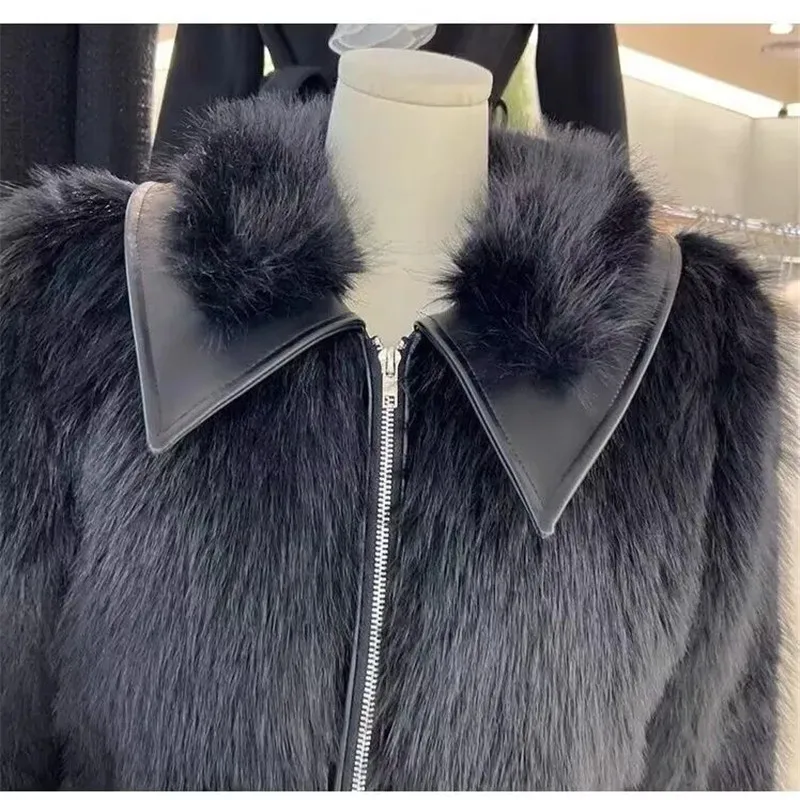 2026 Autumn Winter Women's New Motorcycle Wind Spice Girl Coat Short Fashion Jacket Female Leather Imitation Fox Fur Overwear