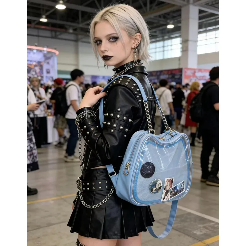 Y2K Sweet Cute Cat Ita Bag New Japanese Popular Crossbody Bags JK Uniform Shoulder Bag Girl Transparent Display Student Handbags