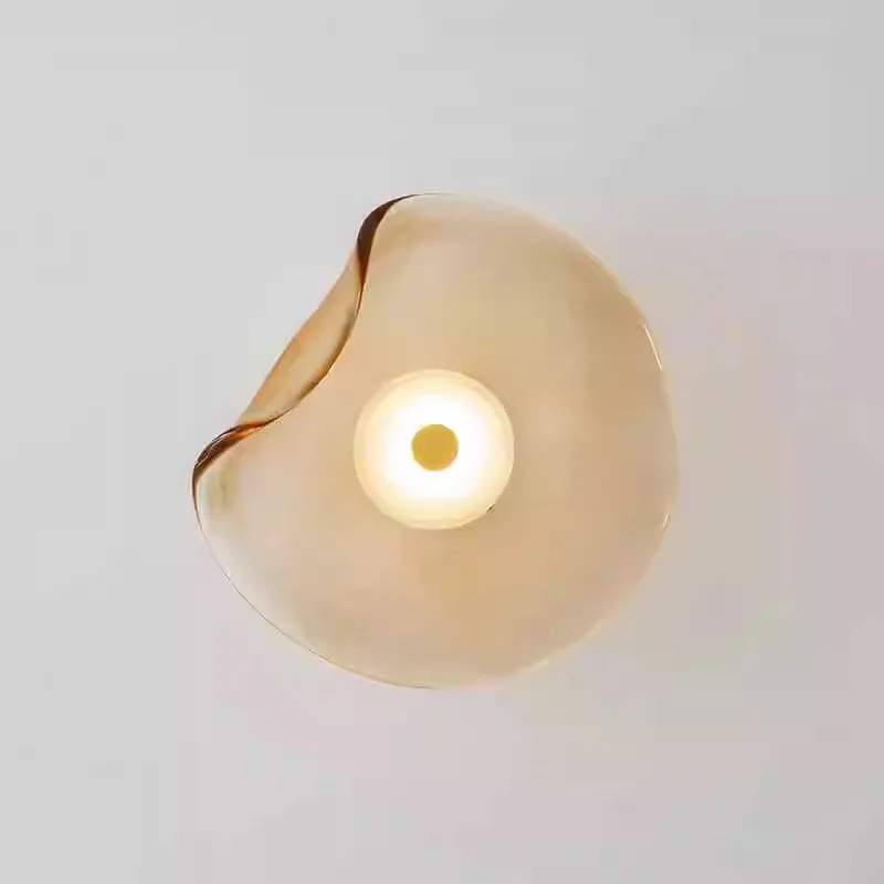 

Light luxury post-modern designer entrance bedroom bedside decoration round background wall irregular glass flying saucer wall l