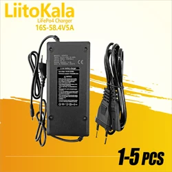 1-5pcs LiitoKala 16S 58.4V 5A Charger Smart Suitable For 16s 51.2V Outdoor LiFePO4 Battery Electric Car Safe And Stable 58.4v 5a