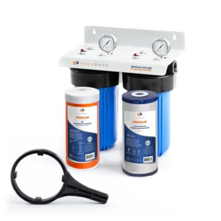 2-Stage Whole House Water Filter System with 5 Micron 10x4.5 Sediment/Anti-Scale and KDF Heavy Metals Water Filter Purification