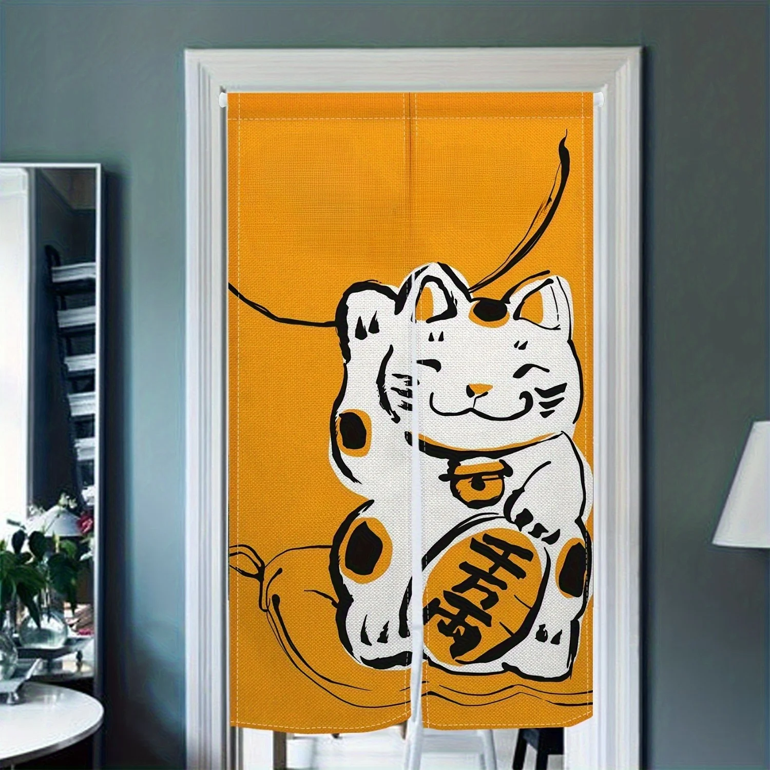 Japanese Lucky Cat Door Curtain Golden Coin Maneki Neko Decor Fortune Symbol Partition for Home
