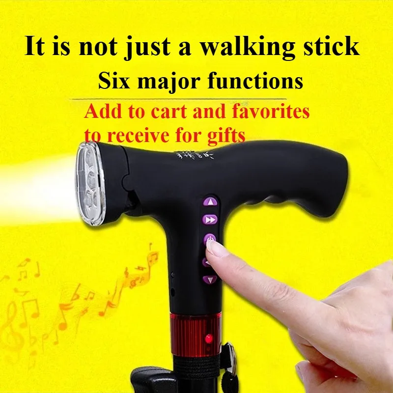 CaneMulti-functionalSmart Automatic AlarmNon-slip ElderlyFour Legs RetractableRechargeableFlashlight Radio Adjustable Volume