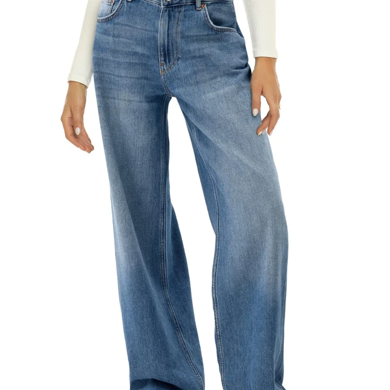 Pantalones vaqueros de pierna ancha para mujer Jeans de algodón de alta calidad edición Regular estilo Retro diario versátil otoño