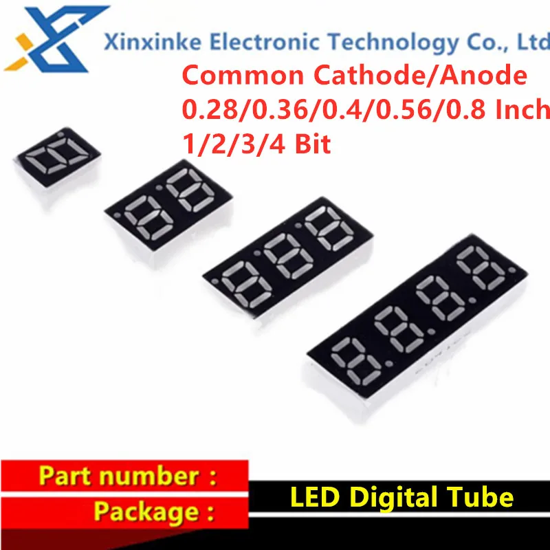 

LED Digital Tube 0.28/0.36/0.4/0.56/0.8 Inch 1 2 3 4 Bit Common Cathode/Anode Red Highlight