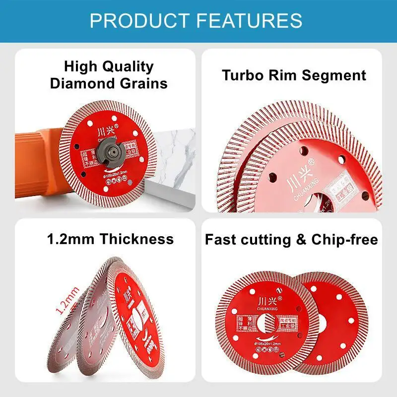 Dia 105mm Super Thin Diamond Turbo Saw Blade Cutting Discs for Porcelain Ceramic Tile Granite Cutting Tools Diamond Blades Disc