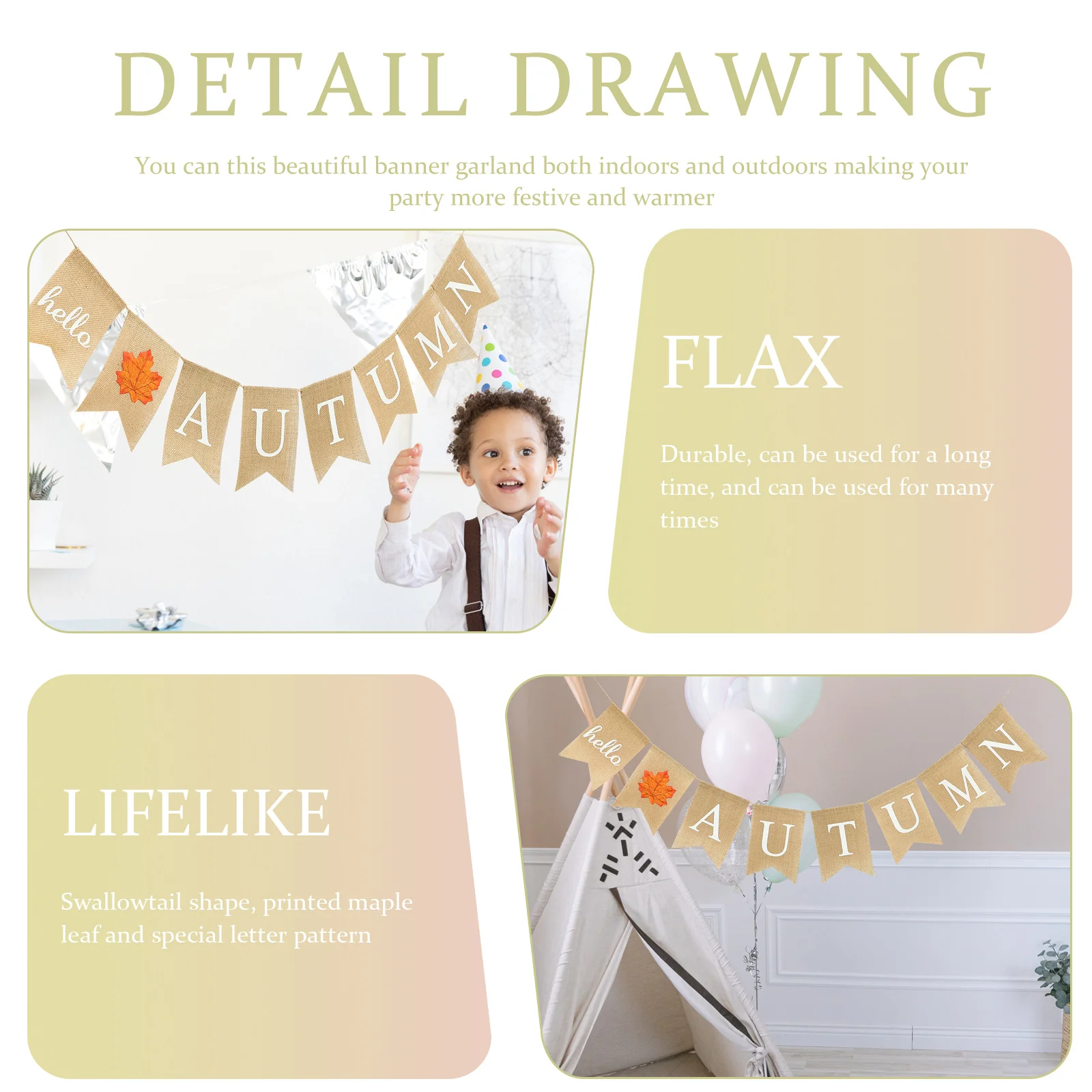 

Fall Themed Linen Burlap Hanging Pull Flag For Thanksgiving Party Decor Autumn Bunting Rustic Home Decoration Outdoor Indoor Use